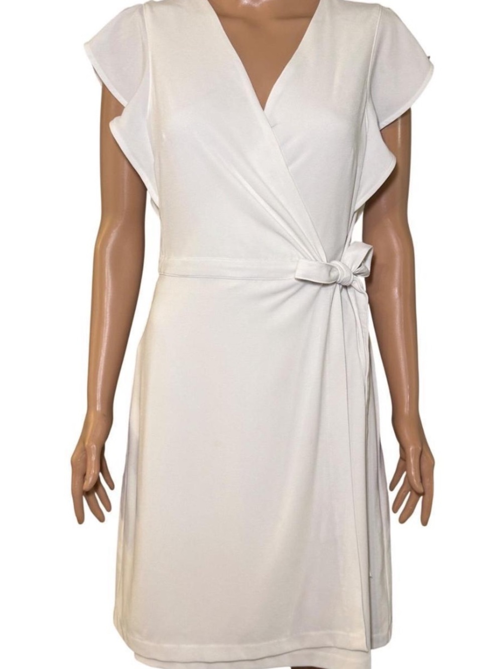 Banana Republic White Faux-Wrap Flutter Sleeve Dress - Size 18 NWT